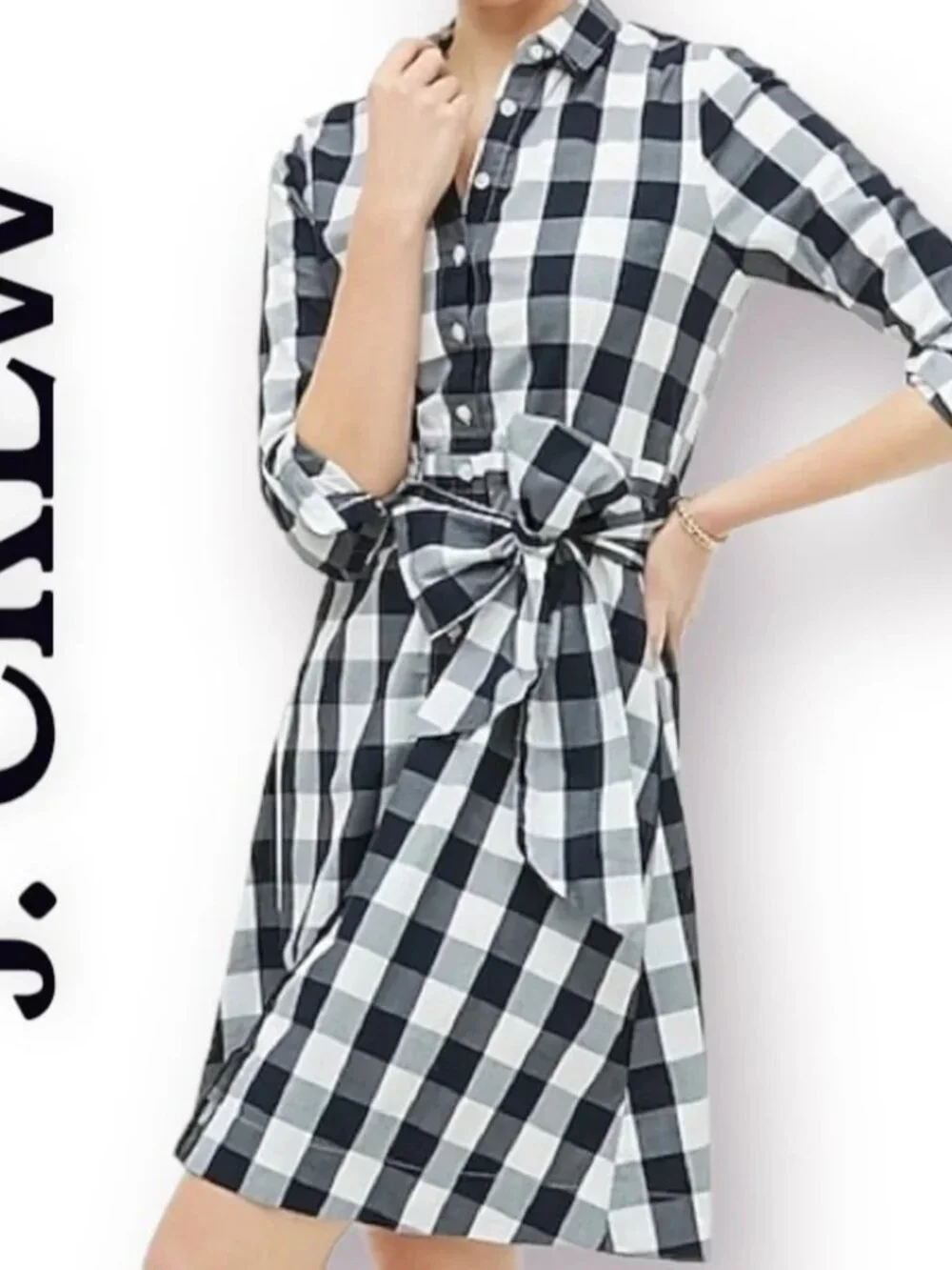 J Crew Midi Shirt Dress Navy Blue Buffalo Plaid Gingham Preppy Size 0